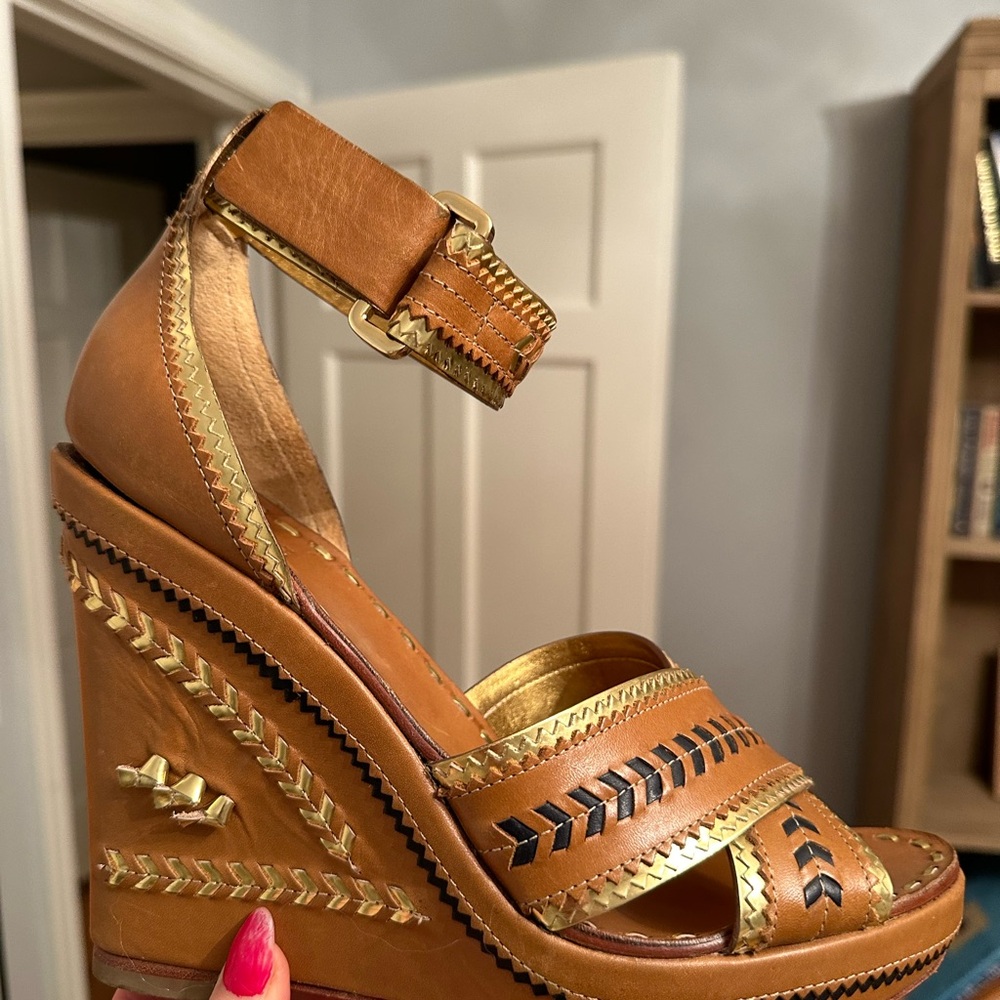 Tory Burch Gold Leather Wedge